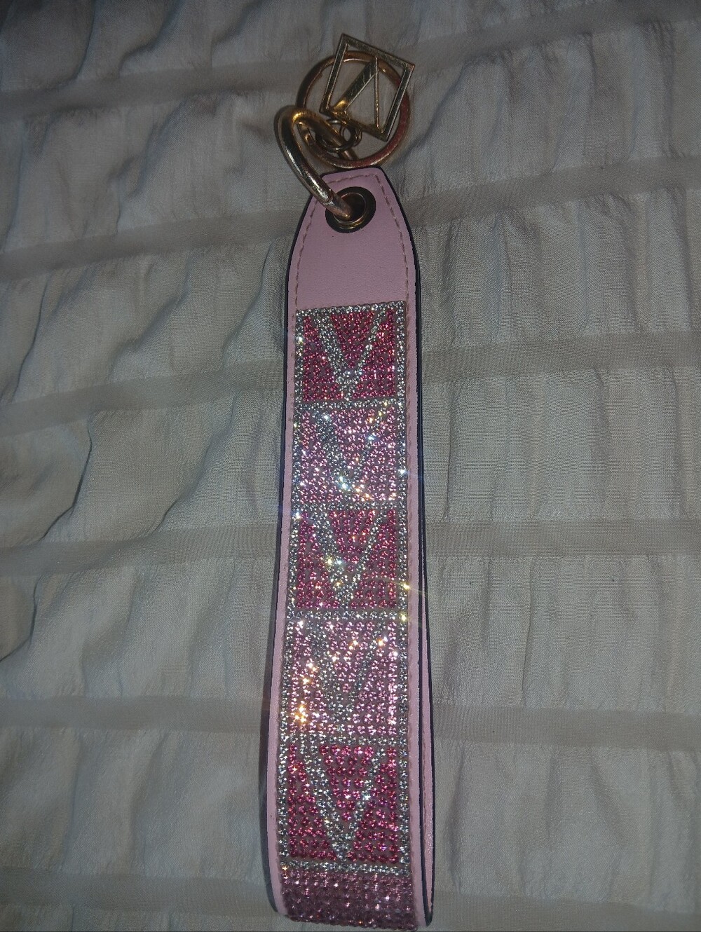 Pink Victoria Secret Crystal Embellished Wristlet Keychain Strap